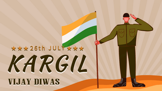 kargil vijay diwas cartoon flag and salute brown banner