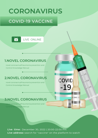 奥密克戎病毒知识海报模板_绿色真实的冠状病毒疫苗信息图海报