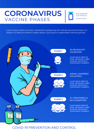 信息图形海报模板_卡通插画冠状病毒疫苗阶段信息图海报