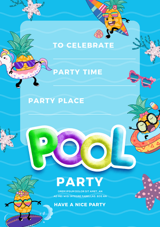 周年庆装饰元素海报模板_时尚卡通可爱夏日泳池派对海报