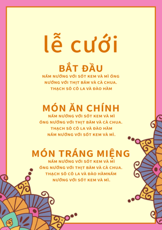 时尚粉色边框越南婚礼菜单