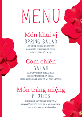 商务线框海报模板_时尚红色花朵越南婚礼菜单