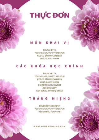 紫色花朵插画海报模板_时尚紫色花卉越南婚礼菜单