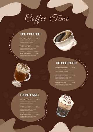 甜点店背景海报模板_棕色创意咖啡厅菜单