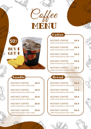 白色创意框海报模板_创意线条咖啡厅菜单