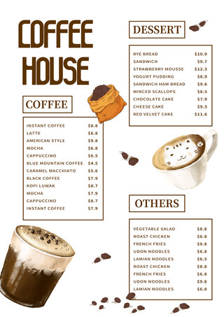 菜单水彩海报模板_白色和简约咖啡厅菜单
