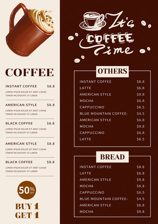咖啡豆矢量图海报模板_水彩涂鸦咖啡厅菜单