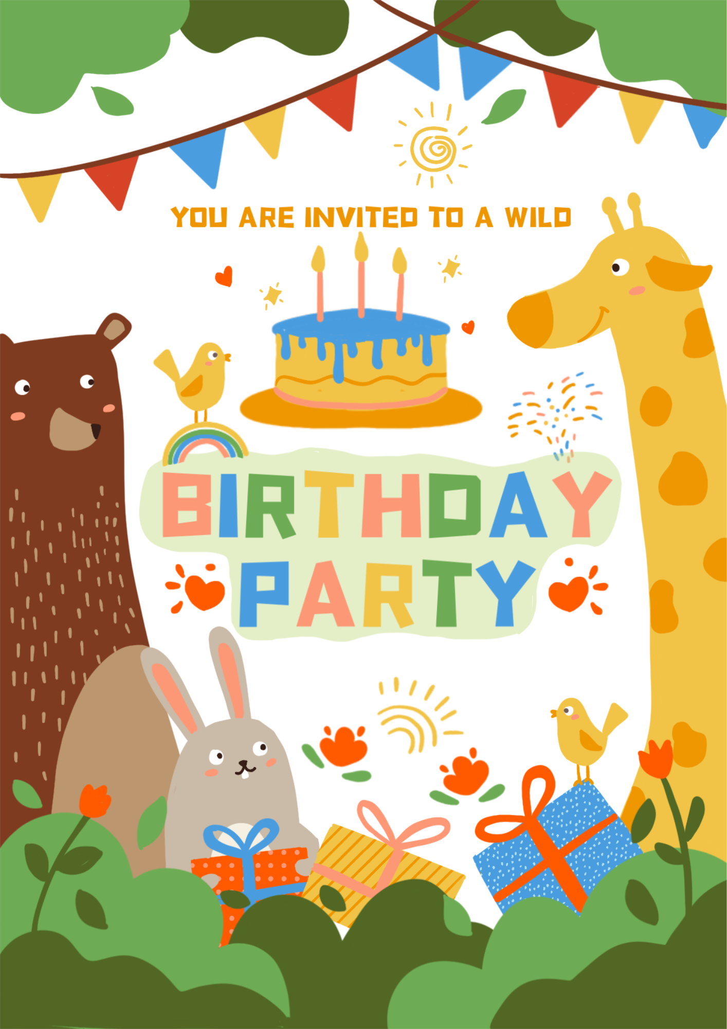 野生动物生日模板图片