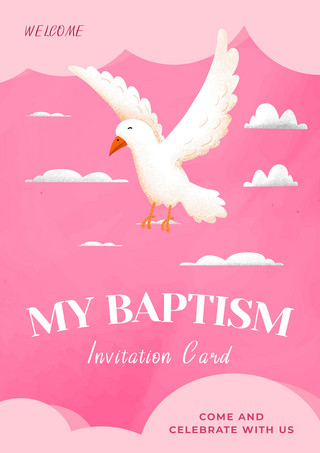 机场到达海报模板_粉色卡通婴儿洗礼会邀请函