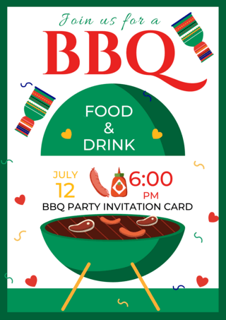 食品设备卡通海报模板_带汉堡的烧烤派对邀请海报