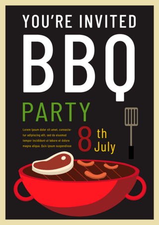 烹饪的图标海报模板_黑色复古烧烤派对邀请海报