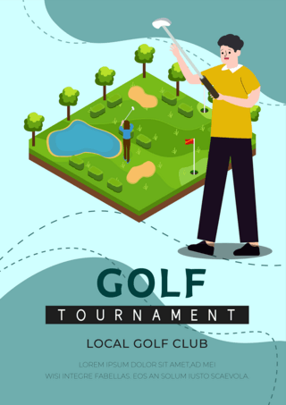 运动图标海报模板_高尔夫球场运动灰蓝色海报