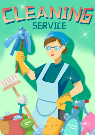 卡通服务人物海报模板_卡通清洁服务模板