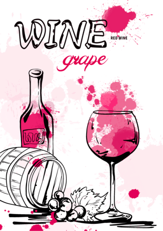 瓶标签设计海报模板_葡萄酒水彩酒渍宣传活动海报