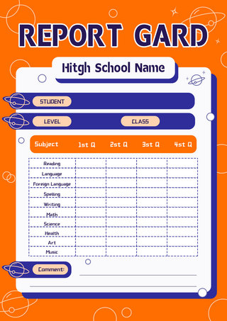 蓝色学校卡通海报模板_成绩单幼儿园评分等级橙蓝色简约卡通可爱传单