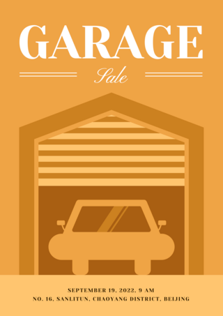 橙色的车海报模板_车库出售橙色插画海报