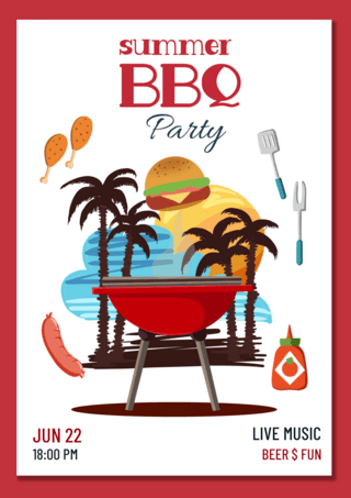夏季周末户外海报模板_夏季烧烤周末聚餐海报