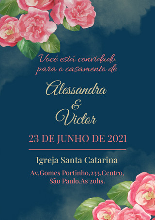 玫瑰的花束海报模板_婚礼邀请函深色水彩花卉晕染模板