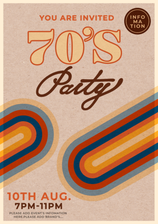 80年代家海报模板_70年代几何线派对复古彩色邀请函