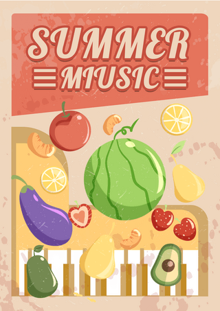 夏季音乐派对复古果蔬创意海报