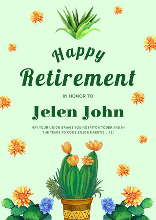 退休快乐创意植物祝福海报