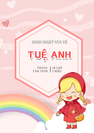 彩虹背景图海报模板_越南卡通生日卡片粉色海报