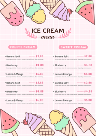 冰淇淋菜单夏日可爱彩色菜单