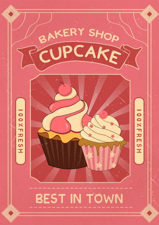 蛋糕点心背景海报模板_蛋糕粉色复古海报