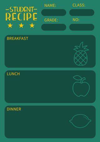 食谱卡餐厅卡通风格绿色模板