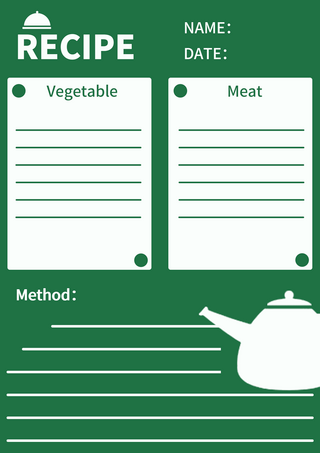 食谱卡餐馆绿色卡通风格模板