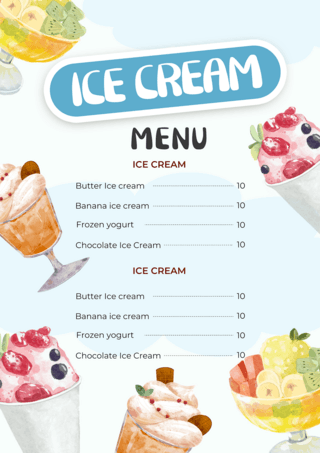 夏日冰淇淋菜单淡蓝色海报