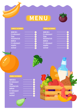 扁平菜单设计海报模板_菜单果汁店简约紫色海报