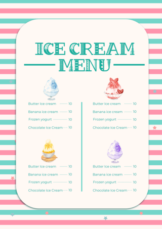 夏日冰淇淋菜单彩色海报