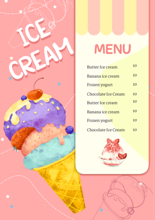 冰淇淋饮品海报模板_夏日冰淇淋餐单粉色海报