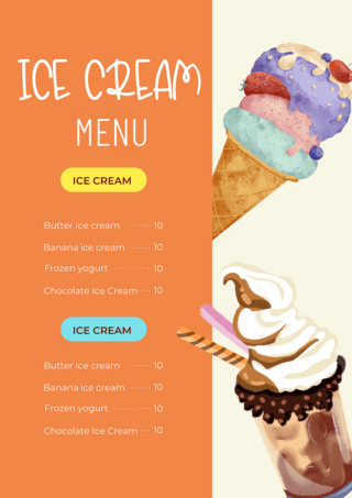 夏日冰淇淋菜单橙色海报