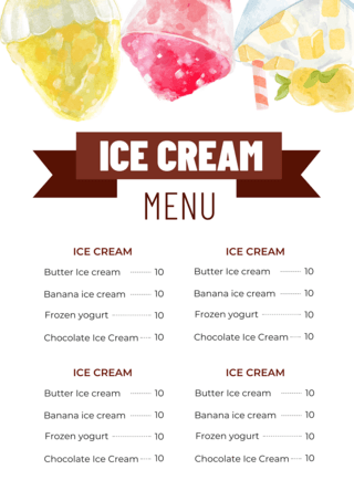 夏日冰淇淋菜单白色海报