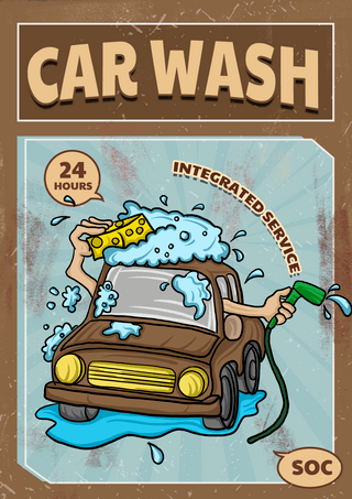 洗车服务棕色复古模板海报