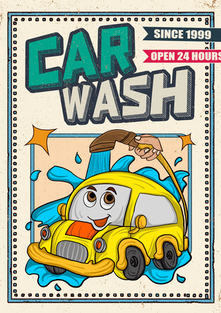 洗车服务浅黄色复古模板海报