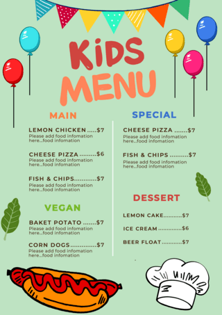儿童菜单可爱海报模板_儿童菜单餐厅可爱彩色模版