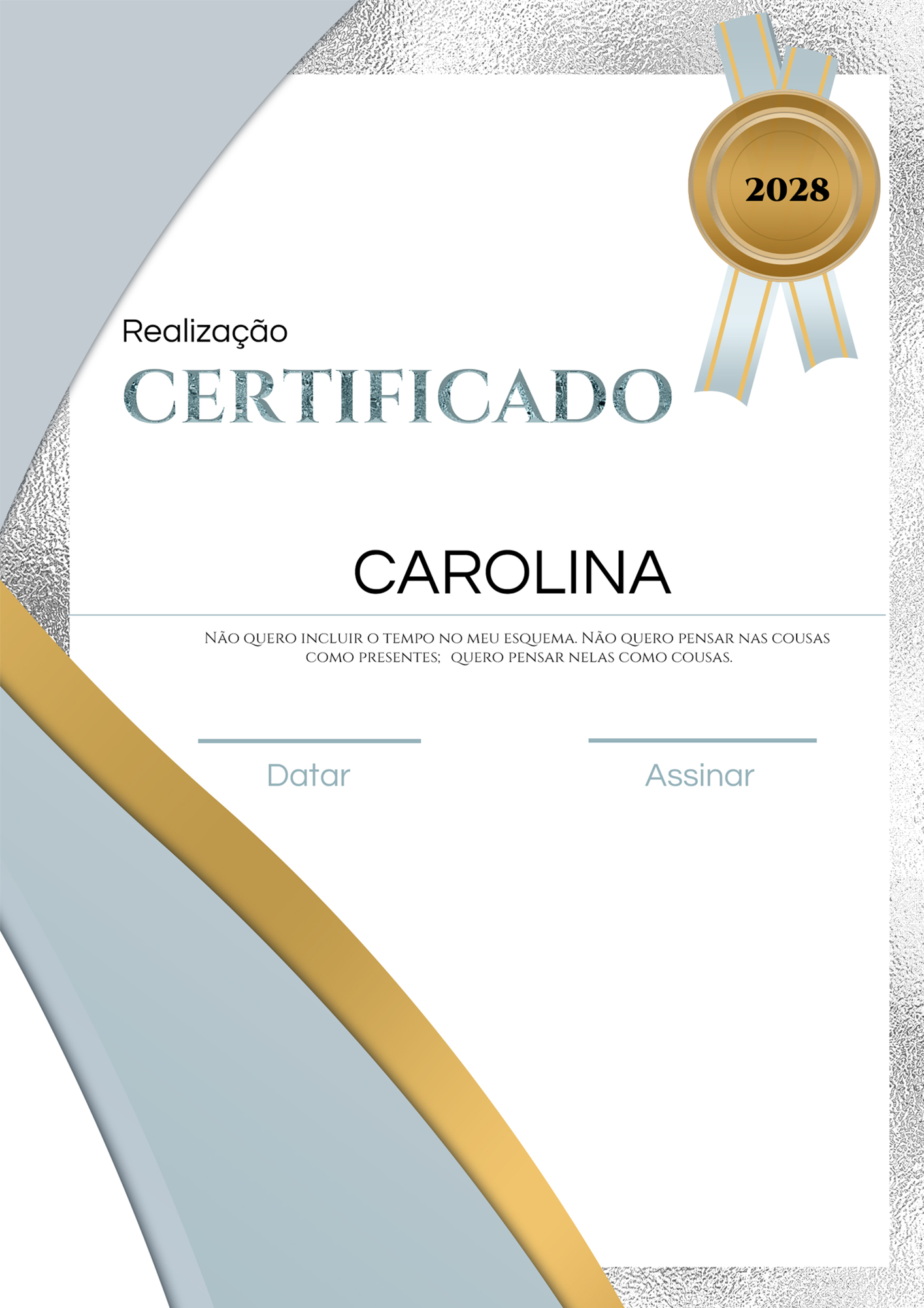 葡萄牙语竖版现代简约毕业证书蓝色模板图片