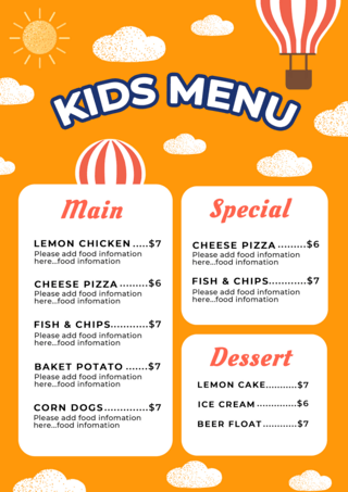 儿童菜单海报模板_儿童菜单可爱鲜艳彩色模版