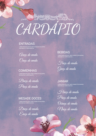 竖版宣传册模板海报模板_婚礼菜单紫色花卉水彩竖版模板