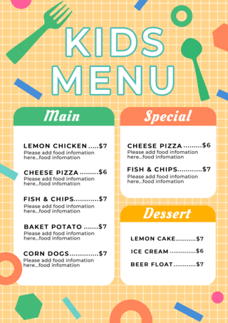 儿童菜单海报模板_儿童菜单餐厅餐具可爱多彩模版