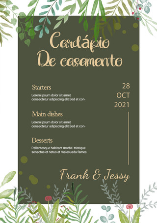 绿色花的海报模板_婚礼菜单花卉水彩竖版绿色模板