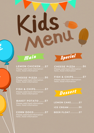 儿童菜单可爱海报模板_儿童菜单可爱彩色棕色模版