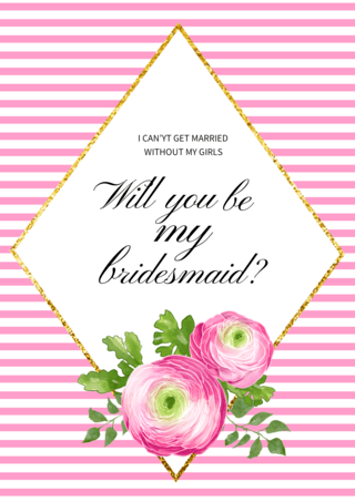 粉色花卉背景图海报模板_伴娘花卉邀请函粉色海报