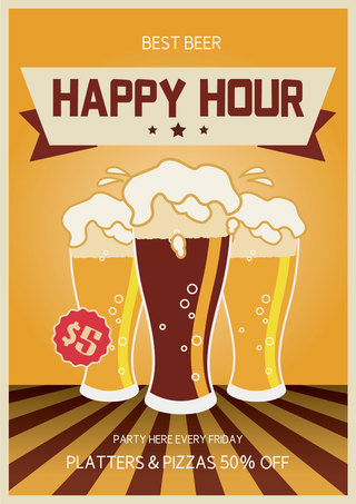 玻璃元素海报模板_欢乐时光啤酒派对传单