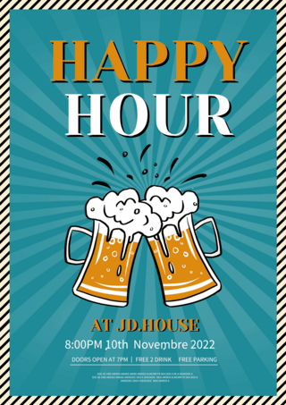 设计淡蓝色背景海报模板_欢乐时光啤酒派对复古海报