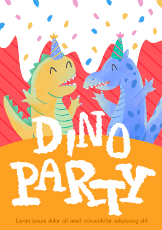 派对卡通儿童海报模板_恐龙派对水彩海报