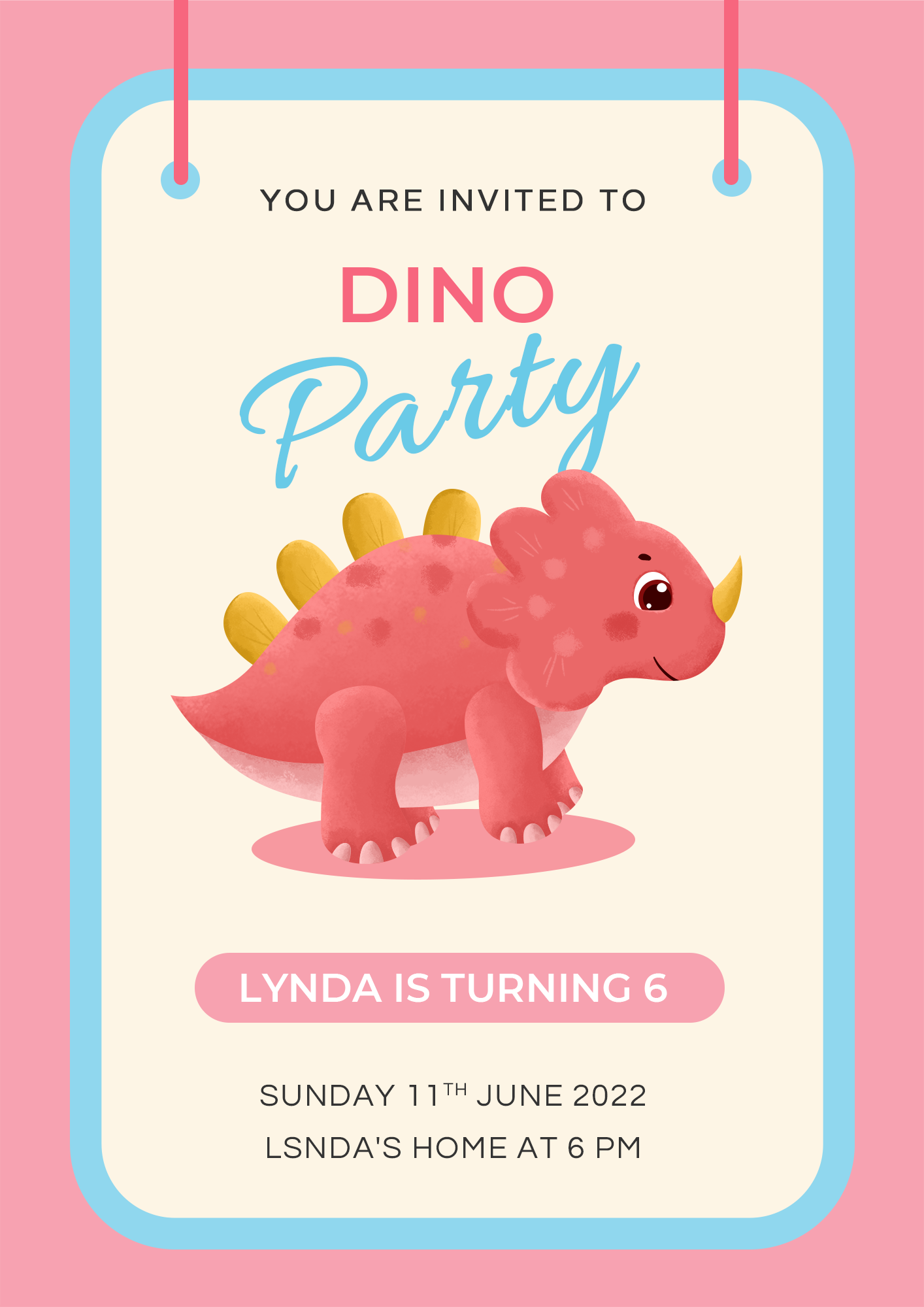 恐龙派对粉色卡通海报图片